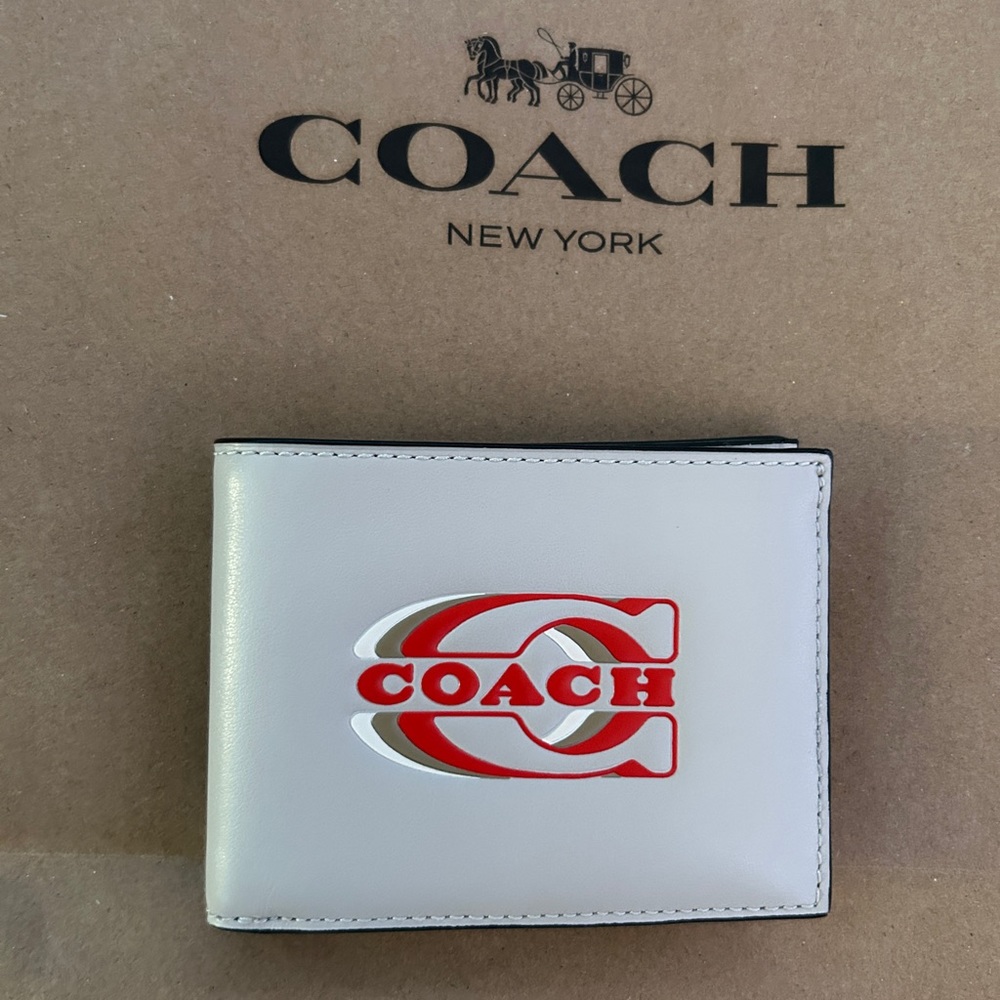 Coach CH083 Slim Billfold Wallet Stamped Coach Steam Multi Leather NWT